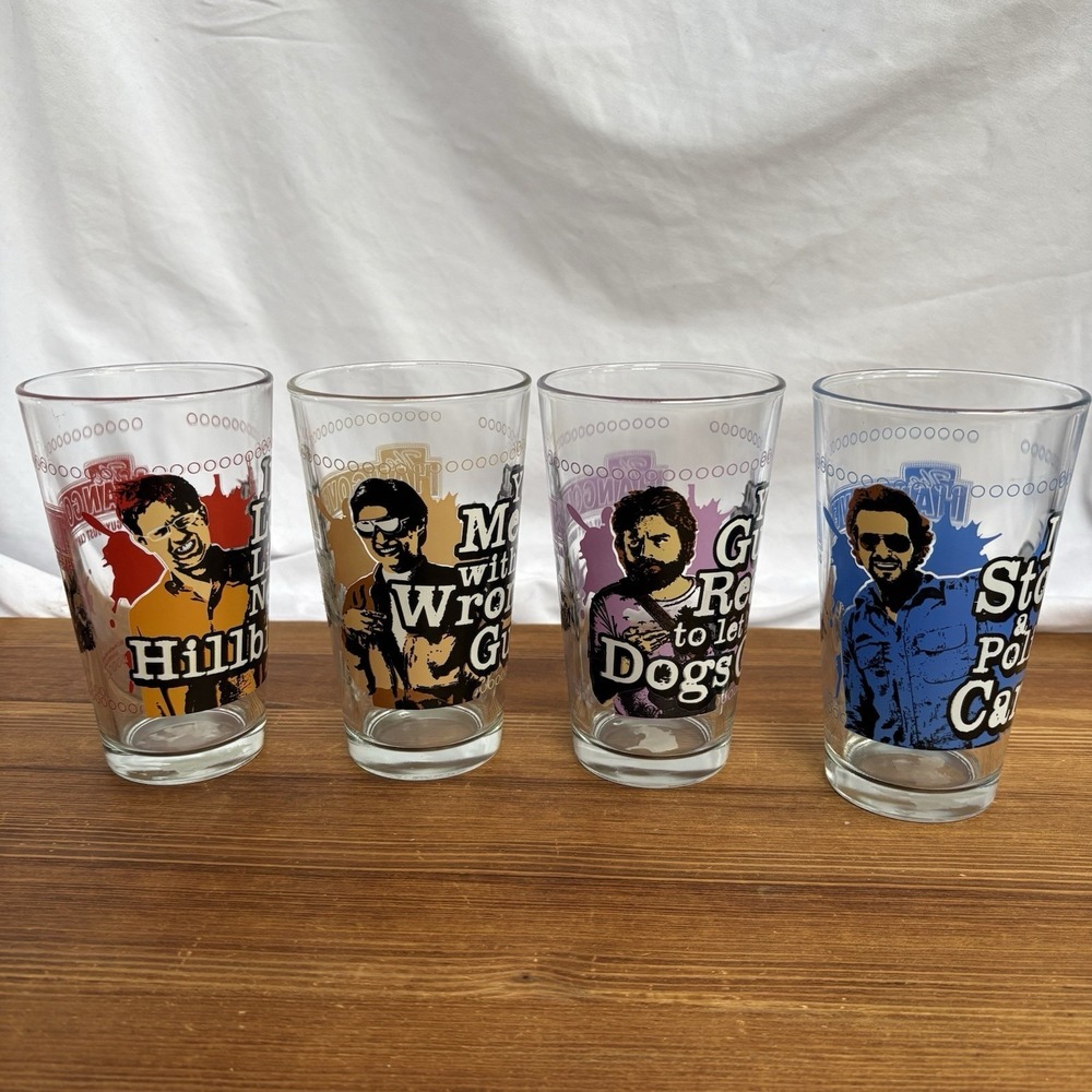 The Hangover Pint Glass Set of 4 Movie Quote Drinking Glasses 16 oz Warner Bros